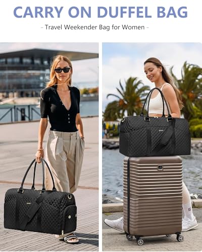 Women Weekender Travel Duffle Bag: Travel Duffel Overnight Bags with Shoe Compartment Large Carry on Tote with Toiletry Bag Weekend Traveling Yoga Gym Hospital Bag for Women with Wet Pocket Black - color: 01-Black, size: X-Large