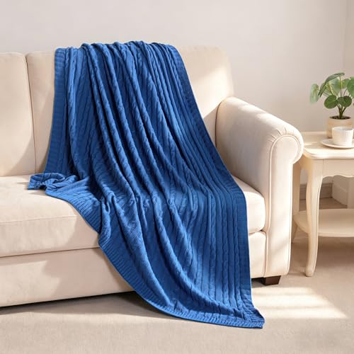 NTBAY Cotton Cable Knit Throw Blanket, 51 x 67, Cobalt Blue - color: Cobalt Blue, size: Throw(51"x67")