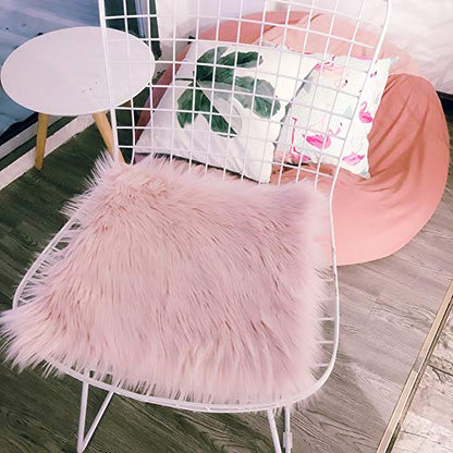 Softlife Pink Faux Fur Sheepskin Chair Cover Seat Cushion Pad Super Soft Area Rugs for Living Bedroom Sofa Dorm (1.6ft x 1.6ft) - color: Pink