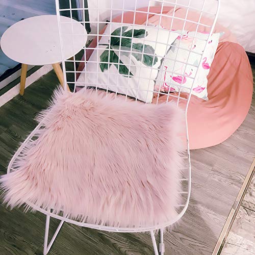 Softlife Pink Faux Fur Sheepskin Chair Cover Seat Cushion Pad Super Soft Area Rugs for Living Bedroom Sofa Dorm (1.6ft x 1.6ft) - color: Pink