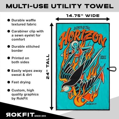 RokFit Gym & Golf Towel – Multi-Use, Quick-Dry, Durable Utility Towel with Bold Graphic and Carabiner Clip (Beyond The Horizon) - color: Beyond the Horizon
