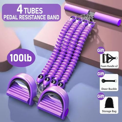2026 Upgrade Foot Pedal Resistance Band, Adjustable 4-Tube Pedal Ankle Puller Resistance Band with Handle, Multifunction Home Gym Equipment, Stirrup Puller for Men Women for Full Body Exercise - color: Purple 4 Tube