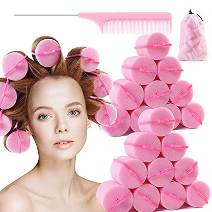 Jumbo Foam Sponge Hair Roller Soft Sleeping rollers Curvy Wavy Hairstyle Curling Hair Styling Tools 24 Pieces Use For Long Hair Short Hair Ladies And Children 2"X2.75" (Pink) - color: Pink24