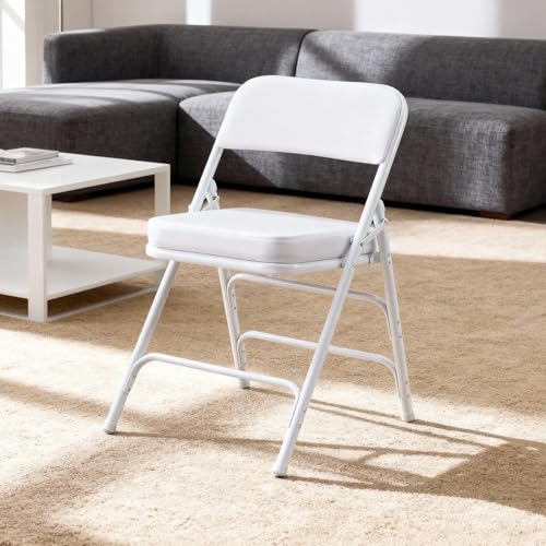 Padded Folding Chair Indoor Metal Frame Foldable Chair White - color: White