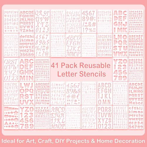 41Pcs Letter Stencils Reusable Small Alphabet Number Stencils for Painting | 1/2,3/4,1,5/4,2Inch,stencil letters,Small Plastic Templates,5 Font,Shape Stencils for Crafts,Drawing, Notebook,Home Decor