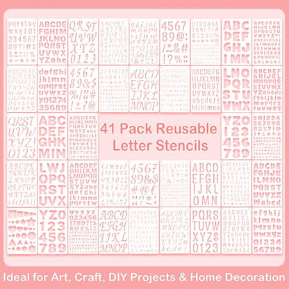 41Pcs Letter Stencils Reusable Small Alphabet Number Stencils for Painting | 1/2,3/4,1,5/4,2Inch,stencil letters,Small Plastic Templates,5 Font,Shape Stencils for Crafts,Drawing, Notebook,Home Decor