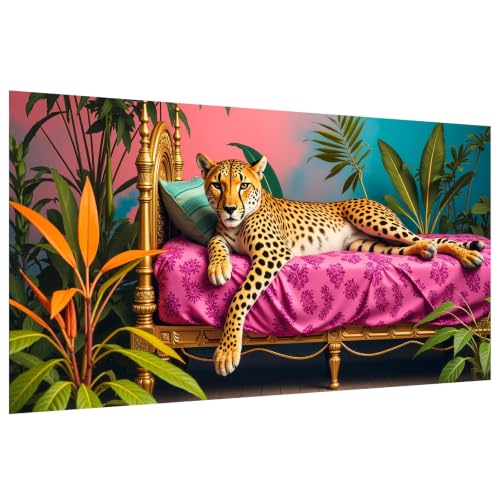 YOYA Large Diamond Art Kits for Adults, Leopard 5D Large Diamond Painting | Full Drill Diamond Art Leopard, Round Drill, HD Canvas, Fun and Relaxing, Gem Art, Home Wall Decor, Gifts, 27.5x15.7 Inch - color: Leopard 503