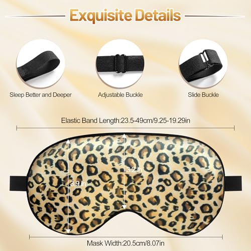Silk Sleep Mask, Blackout Eye Mask for Sleeping with Adjustable Strap | Light-blocking Blindfold for Men & Women Pressure-Free, Soft Eye Cover Eyeshade for Side Sleeper, for Travel Naps (Leopard) - color: Brown Leopard