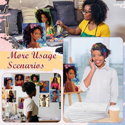 Blosssound 10 Set Charming Lady Pre Printed Canvas Pre Drawn Canvas Painting with Easel Kits 5" x 7" Sip and Paint Party Kit for DIY Art, Adult's Date Night - style: Charming Lady