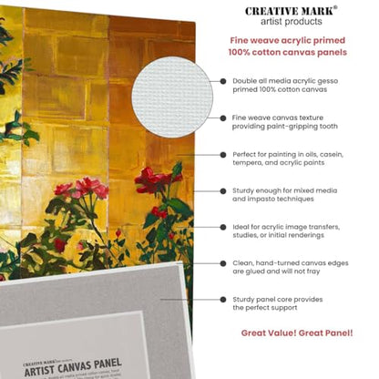 Creative Mark Cotton Canvas Panels 4x8" - 12 Pack - Professional Quality Fine Weave Acrylic Primed Artist Canvas Boards for Painting, Acrylics, Studios, & More - size: 4x8" - 12 Pack
