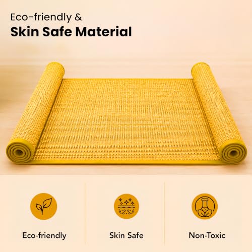 LFH Home Handmade Straw Yoga Mat For Exercise, Workout, Fitness - Perfect Heavy Quality Eco Friendly Natural Straw Reversible Yoga Mat for Men & Women - 72x24 Inch - color: Gold Yellow