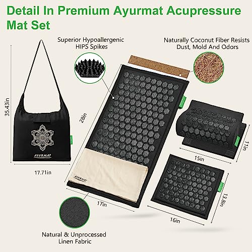 Acupressure Mat and Pillow Set - Full Body Acupuncture Mat | Premium Eco-Friendly Linen and Coconut Fiber Mat. Ideal for Full Body Pain Relief, Stress Reduction & Muscle Relaxation - size: XL-5Piece