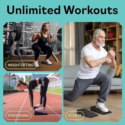 Squat Wedge Block Set of 3/5 - 960 LBS Capacity - Slant Board for Calf Stretching with 5 Stackable Angles - Calf Stretcher Slant Board - Workout Equipment - EPP Material for Exercise Equipment & Physical Therapy - color: Black&Blue