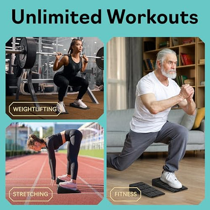Squat Wedge Block Set of 3/5 - 960 LBS Capacity - Slant Board for Calf Stretching with 5 Stackable Angles - Calf Stretcher Slant Board - Workout Equipment - EPP Material for Exercise Equipment & Physical Therapy - color: Black&Blue