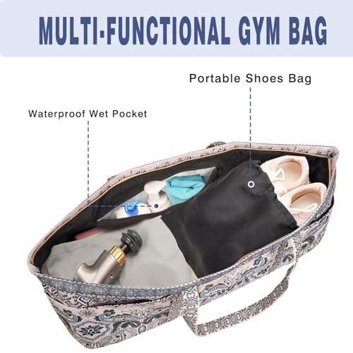 Yoga Mat Bag Yoga Mat Carrier with Shoes Compartment & Wet Pocket Pilates Bag with Zipper Pockets & Yoga Mat Holder Strap Yoga Bags and Carriers Fits All Your Stuff - color: Indian Floral