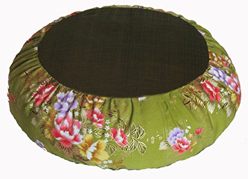 Meditation Cushion Zafu Pillow Japanese Kimono Silk Chartreuse - color: Chartreuse