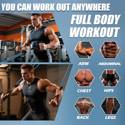 WHATAFIT Resistance Bands with Handles, 5-Level Exercise Bands for Workout - color: Blue 16PCS