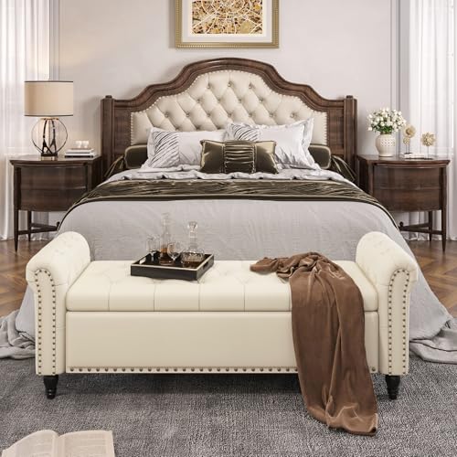 FiveWillowise 65" Bedroom Bench,End of Bed Bench with Storage,Cream Yellow - color: Cream White, size: 65-inch