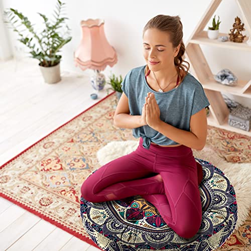 Mandala Meditation Cushion, Boho Meditation Mat, Meditation Pillows for Sitting on Floor, Cushions for Sitting in Home and Outdoor, Round Floor Pillows Cushion Seating for Yoga Accessories 22'' X 22'' - color: 01.mandala Meditation Cushion-2, size: 22x22