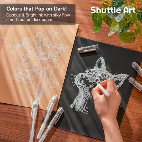 Shuttle Art White Gel Pens, 6 Pack 0.7mm, 1.0mm Gel Ink Pens Fine Point for Black Paper Highlighting Card Making Scrapbooking Coloring Writing Drawing Journaling Note Taking School Office Home - color: 6 White
