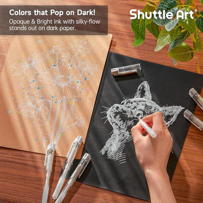 Shuttle Art White Gel Pens, 6 Pack 0.7mm, 1.0mm Gel Ink Pens Fine Point for Black Paper Highlighting Card Making Scrapbooking Coloring Writing Drawing Journaling Note Taking School Office Home - color: 6 White