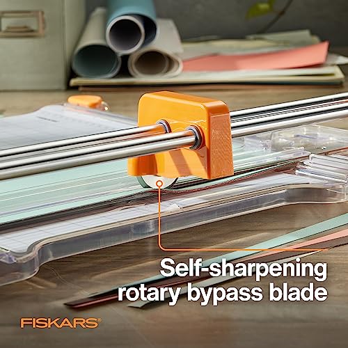 Fiskars ProCision Folding Rotary Bypass Paper Cutter, 12" Cut Length | Cuts Thick Materials, Self-Sharpening Paper Trimmer for Photos, Crafting & Scrapbooking, Arts and Crafts Supplies