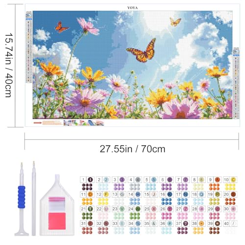 YOYA Large Diamond Art Kits for Adults, Flowers Butterfly, 27.5 x 15.7 Inch | 5D Large Diamond Painting Kits, DIY Round Full Drill Diamond Art Flowers, Diamond Painting Gem Art and Crafts, Home Decor - color: Flowers Butterfly 030