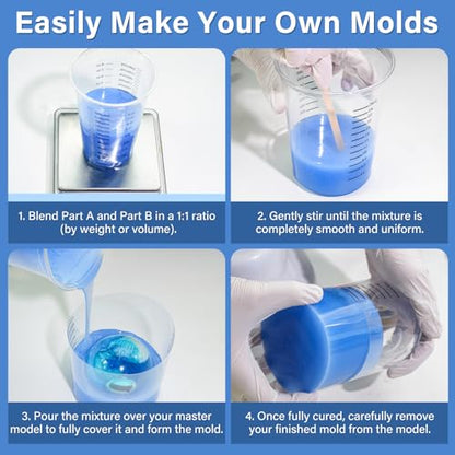 66OZ Liquid Silicone Mold Making Kit for Resin & Soap - 15A Blue | High Strength Platinum Cure Rubber, Bubble Free Liquid Silicone for Resin, Wax, Concrete and Soap Casting
