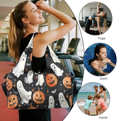 Yoga Mat Bag for Men Women Canvas Yoga Mat Carrier Take In Out Mat Easily for Beach Swim Bags Pool Sports Gym - color: Halloween Pumpkin