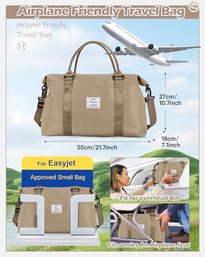 Travel Duffel Bags for Women Mens Waterproof Weekender Carry on Bag Sports Gym Bag Travel Tote Bags with Wet Pocket Overnight Bag Workout Duffel Bags with Trolley Sleeve Khaki - color: F8-Khaki