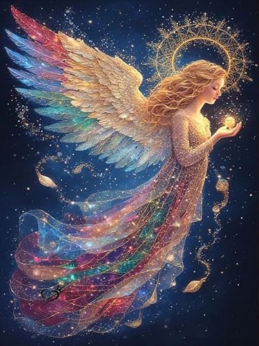 AWUJON Diamond Painting Kits for Adults, Starry Angel 5D Diamond Art Kits Full Drill Diamond Dots DIY Paintings with Diamonds Gem Art and Crafts Home Wall Decor 12x16inch - color: Starry Angel