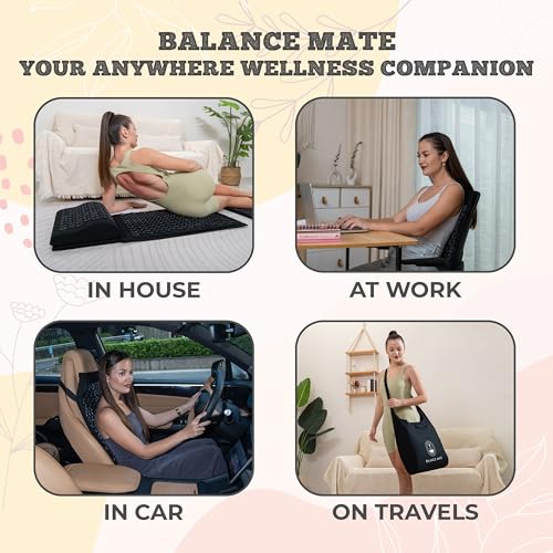 BalanceMate® Acupressure Mat Set with 6,210 Pressure Points for Pain Relief and Relaxation Kit for Back, Neck, and Sleep – Yoga and Meditation Pillow (Deep Black) - color: Deep Black