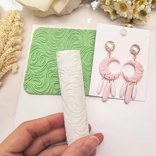 Polymer Clay Texture Roller Work with Polymer Clay Cutters for DIY Earrings Jewelry Making Craft Supplies(Linear Water Ripple Pattern) - color: Water Ripple