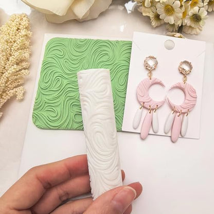 Polymer Clay Texture Roller Work with Polymer Clay Cutters for DIY Earrings Jewelry Making Craft Supplies(Linear Water Ripple Pattern) - color: Water Ripple