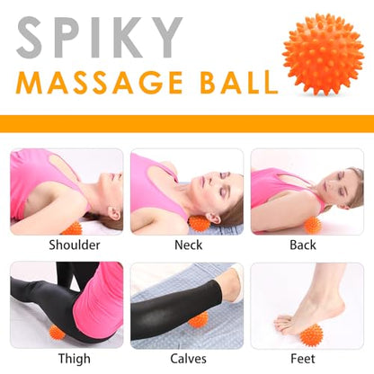 Massage Ball Set, Spiky Ball & Lacrosse Ball for Body Massage, Muscle Relief, Deep Tissue, Myofascial Release, Massager for Neck, Shoulder, Back, Foot or Muscle Tension - Orange | Muscle Relief, Deep Tissue, Myofascial Release, Massager for Neck, Shoulder