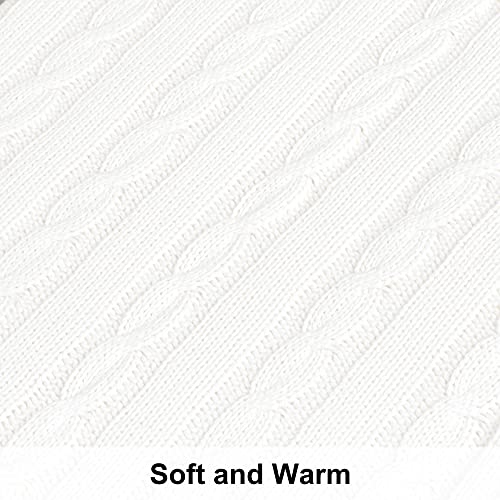 NTBAY Cotton Cable Knit Throw Blanket, 51 x 67, White - color: White, size: Throw(51"x67")
