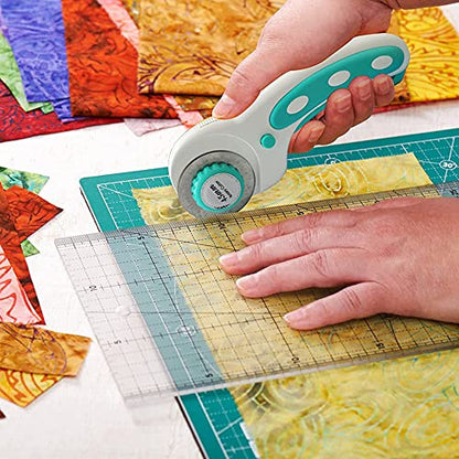 45mm Rotary Cutter with 9pcs Extra Rotary Blades, Ergonomic Rolling Cutter with Safety Lock for Fabric, Sewing, Quilting, Cloth, Paper, Leather, Crafting, Fabric Rotary Cutter (Cyan) - color: Cyan, size: 45mm