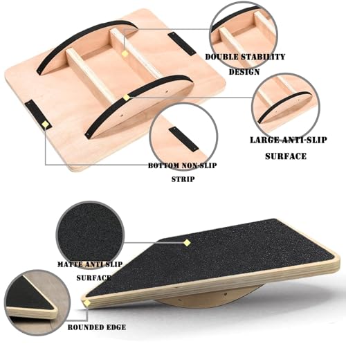 Balance Board Wooden Wobble Board for Adults Anti-Slip Board for Physical Therapy & Core Strength, Ideal Balance Board for Standing Desk with Ankle Support - color: Black