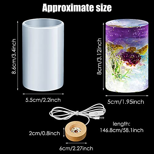 2 Pieces DIY Resin Lamp Mold Kit for Flower Preservation, Large Cylinder Resin Casting Mold with 2 USB Wooden LED Light Bases, Preserved Flower Display Lamp Making Kit, Handmade Gift Home Decoration