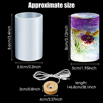 2 Pieces DIY Resin Lamp Mold Kit for Flower Preservation, Large Cylinder Resin Casting Mold with 2 USB Wooden LED Light Bases, Preserved Flower Display Lamp Making Kit, Handmade Gift Home Decoration