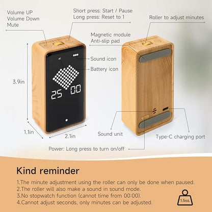 Visual Timer, Rechargeable Digital Hourglass Timer with LED Display - color: Wood Grain Finish