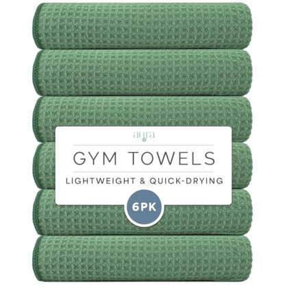 S&T INC. Microfiber Gym Towels, 6 Pack, 16" x 27" | Absorbent and Lightweight, Quick-Dry, Compact for Gym Bag, Yoga and Travel, Machine Washable - color: Honeycomb Green