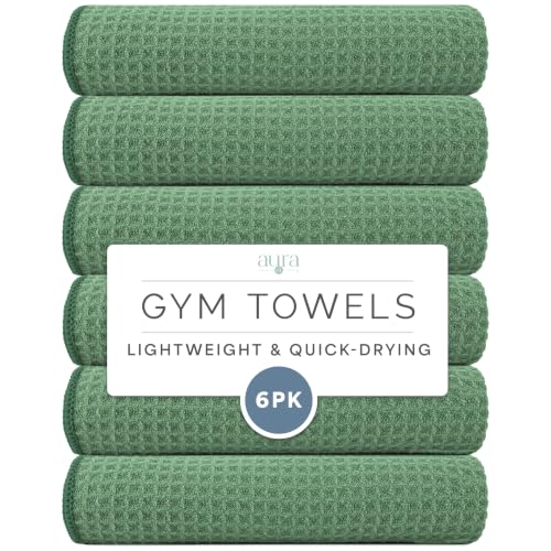 S&T INC. Microfiber Gym Towels, 6 Pack, 16" x 27" | Absorbent and Lightweight, Quick-Dry, Compact for Gym Bag, Yoga and Travel, Machine Washable - color: Honeycomb Green