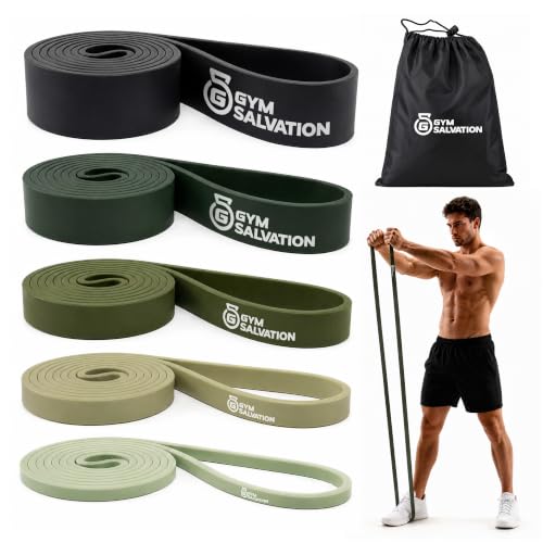 Gym Salvation 41-inch Loop Resistance Bands Set, 5 Pull Up Assist Bands for Strength Training & Working Out, Long Exercise Bands for Powerlifting, Mobility & Home Gym with Carry Bag