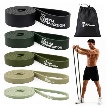 Gym Salvation 41-inch Loop Resistance Bands Set, 5 Pull Up Assist Bands for Strength Training & Working Out, Long Exercise Bands for Powerlifting, Mobility & Home Gym with Carry Bag