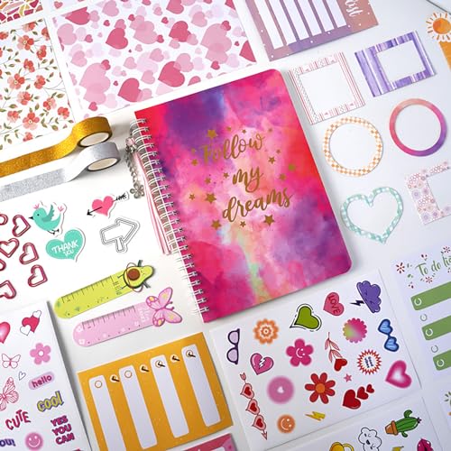 Pure Vie DIY Journal Kit for Girls Ages 8-14, Journaling Art Crafts Kit for Tween & Teen Girls, Creative Scrapbook & Diary Supplies Toy Set with Notebook Sticker - Fun Cute Birthday Xmas Gifts Ideas