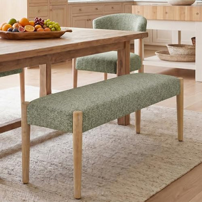 Usaint 42" End of Bed Bench with Wood Legs, Green with Oak Leg | Modern Upholstered Bedroom Bench with Rubberwood Legs, Entryway Bench with Cushion, Dining Bench for Living Room, Bedroom - color: Green With Oak Leg