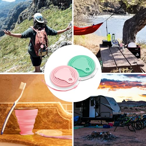Litoexpe 2 Pack Silica gel Collapsible Travel Cup 270ml, Pink & Green | with Lids, Portable Folding Camping Cup, for Camping and Travel - color: Pink & Green