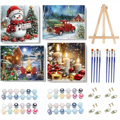 4 Pack Christmas Paint by Numbers Kit for Adults with Framed,Snowman Truck Candle Christmas Tree Paint by Number with Wooden Easel DIY Winter Bonfire Landscape Adult Paint by Number Kits10X12-10x10in - color: 4 Pack Paint by Numbers-0725-1, size: 8x12in w
