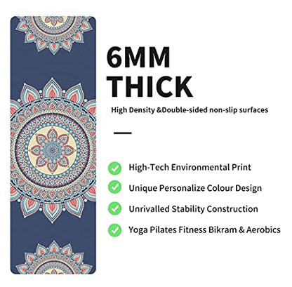 nuveti Yoga Mat Print Extra Thick TPE Non Slip Fitness Exercise Mat with Carrying Bag,72"x24" Extra Thick 6MM Exercise & Workout Mat for Yoga, Pilates Fitness and Floor Exercises - color: Lotus